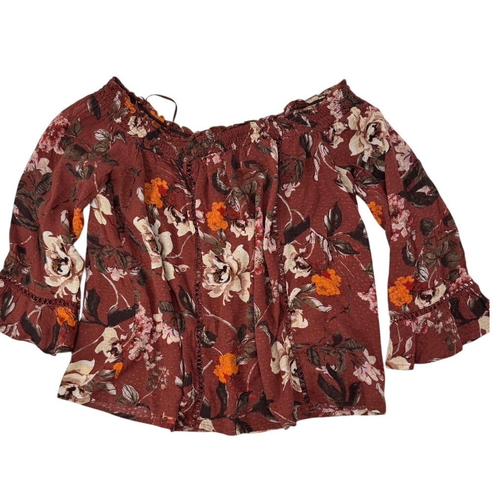 Chelsea & Violet Floral Off Shoulder‎ Bell Sleeve Blouse Top XS